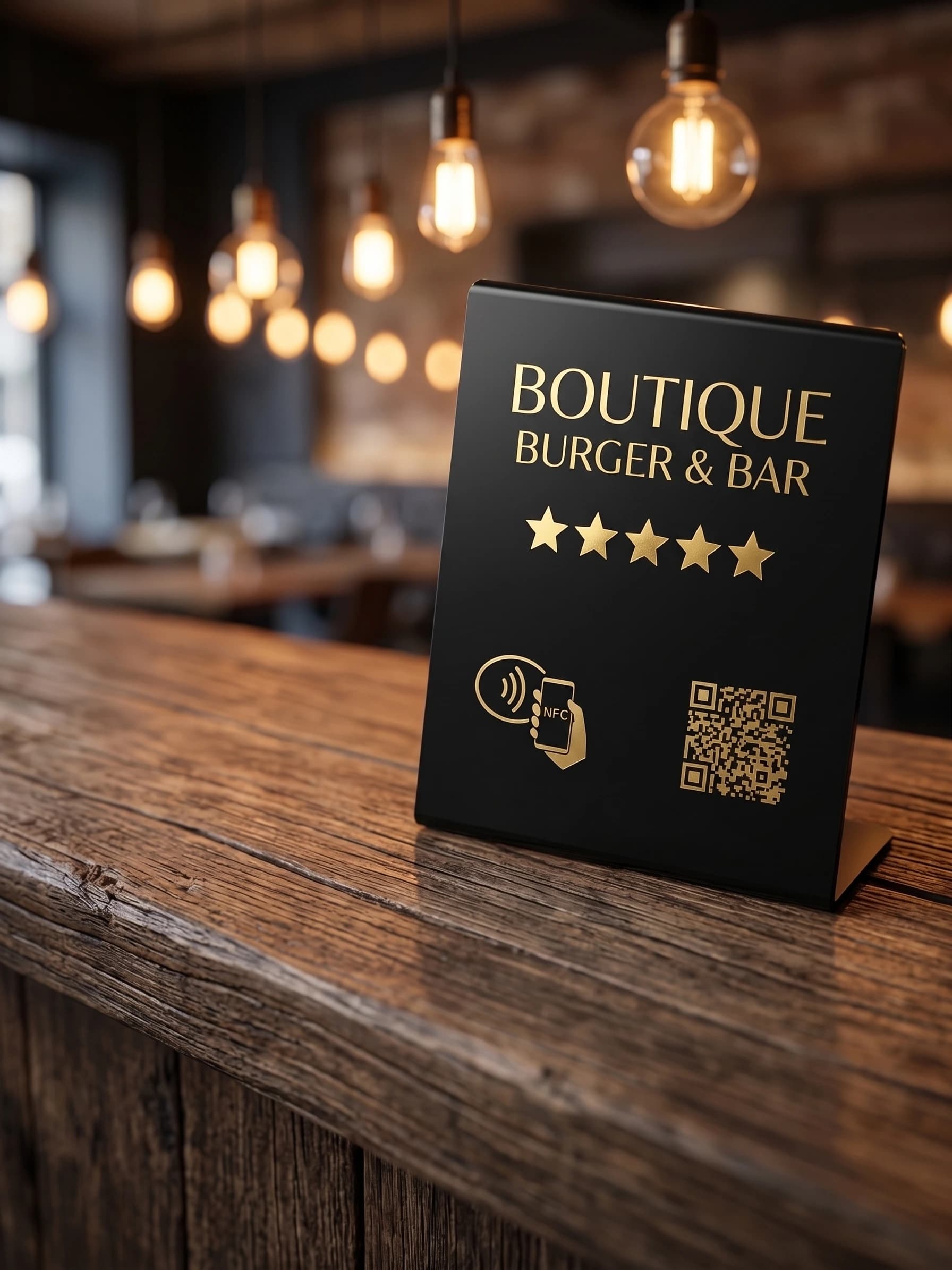 NFC-Aufsteller im Custom-Design auf einem Tresen